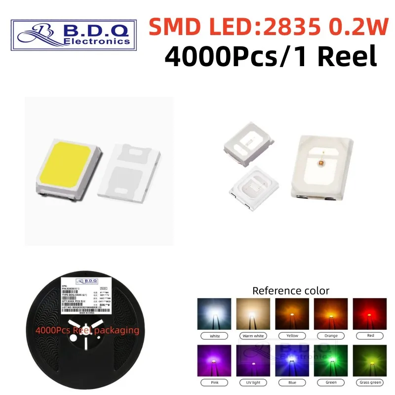 

4000Pcs 2835 0.2W SMD LED Red Blue Green White Yellow RGB LED Lamp Beads Size 2835 Light-emitting Diode High Bright Quality