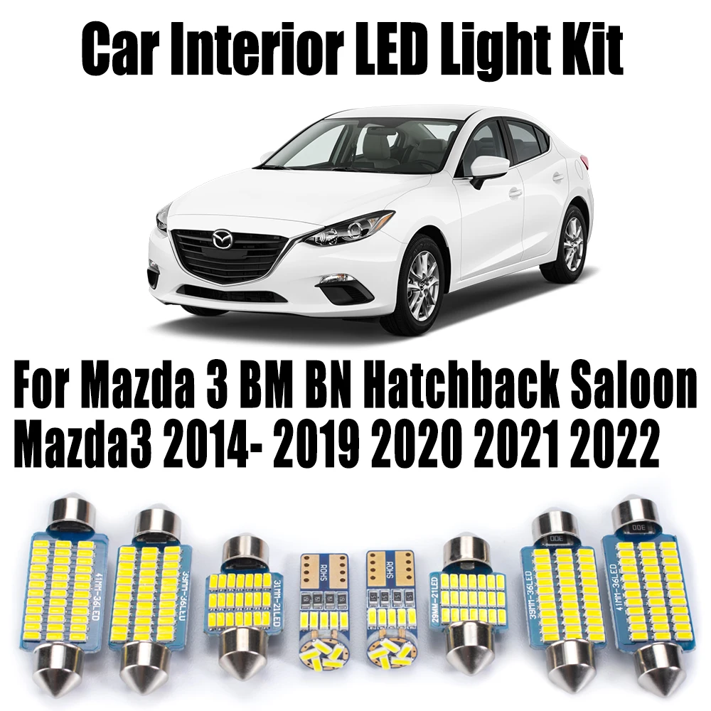 

9 шт. для Mazda 3 BM BN Hatchback Saloon Mazda3 2014-2019 2020 2021 2022 Автомобильный светодиодный комплект внутреннего купольного потолочного косметического зеркала