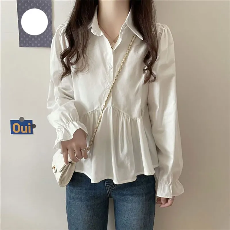 Elegant Fashion Harajuku Slim Fit All Match Blouse Solid Button Patchwork Long Sleeve Tops Women Loose Casual Women\'s Clothing