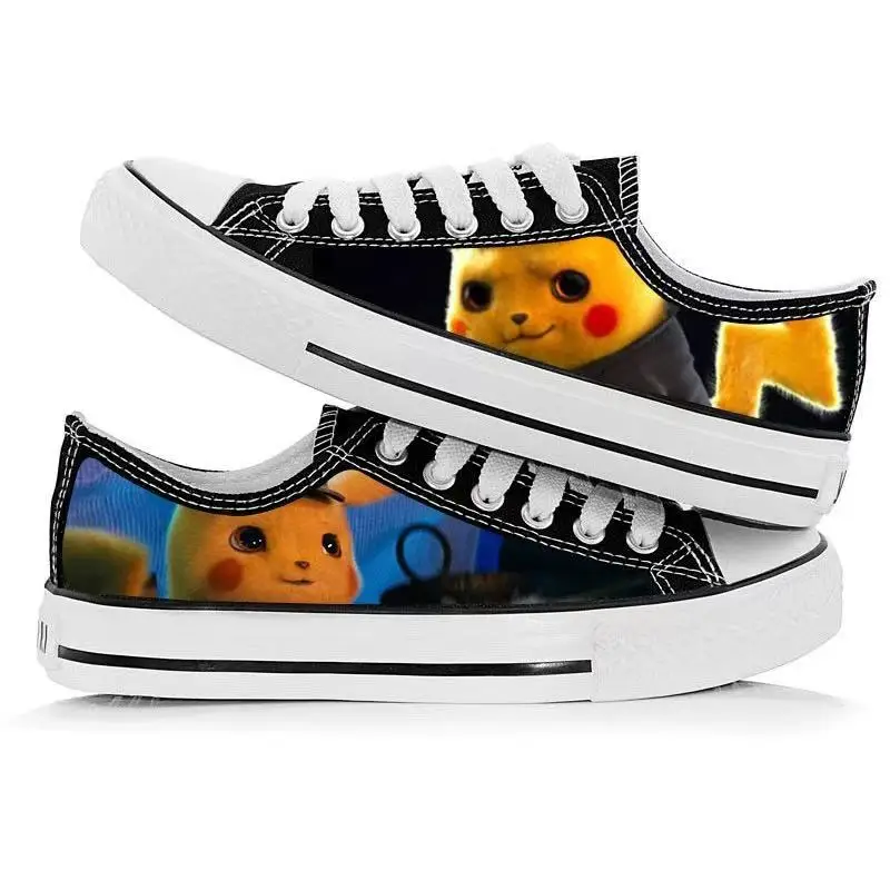 

drop shipping 2025 new spring Pikachu Hand drawn cartoon low top plus big size black canvas shoes student shoes for men women