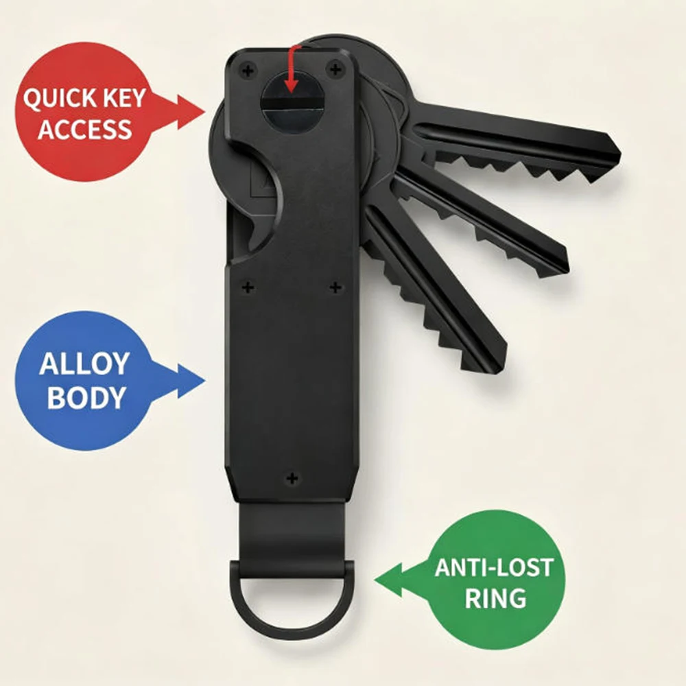 Schlüsselanhänger für Männer/Frauen, kompakter Autoschlüsselhalter, minimalistisches Metall-Schlüsseletui, kleiner Schlüsselanhänger, Smart Ring Keybar – Detail 13