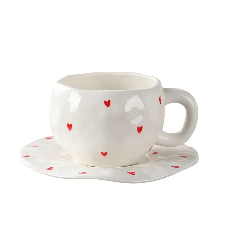 

Creative irregular export hand-painted cherry underglaze ceramic coffee cup and saucer set high value