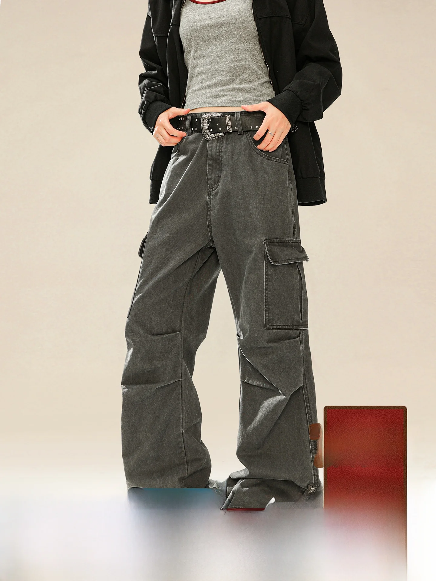 

MANYSTON American High Street Men's Cotton Work Trousers Waed Loose Straight Casual Long Pants Autumn Spring Trendy Brand