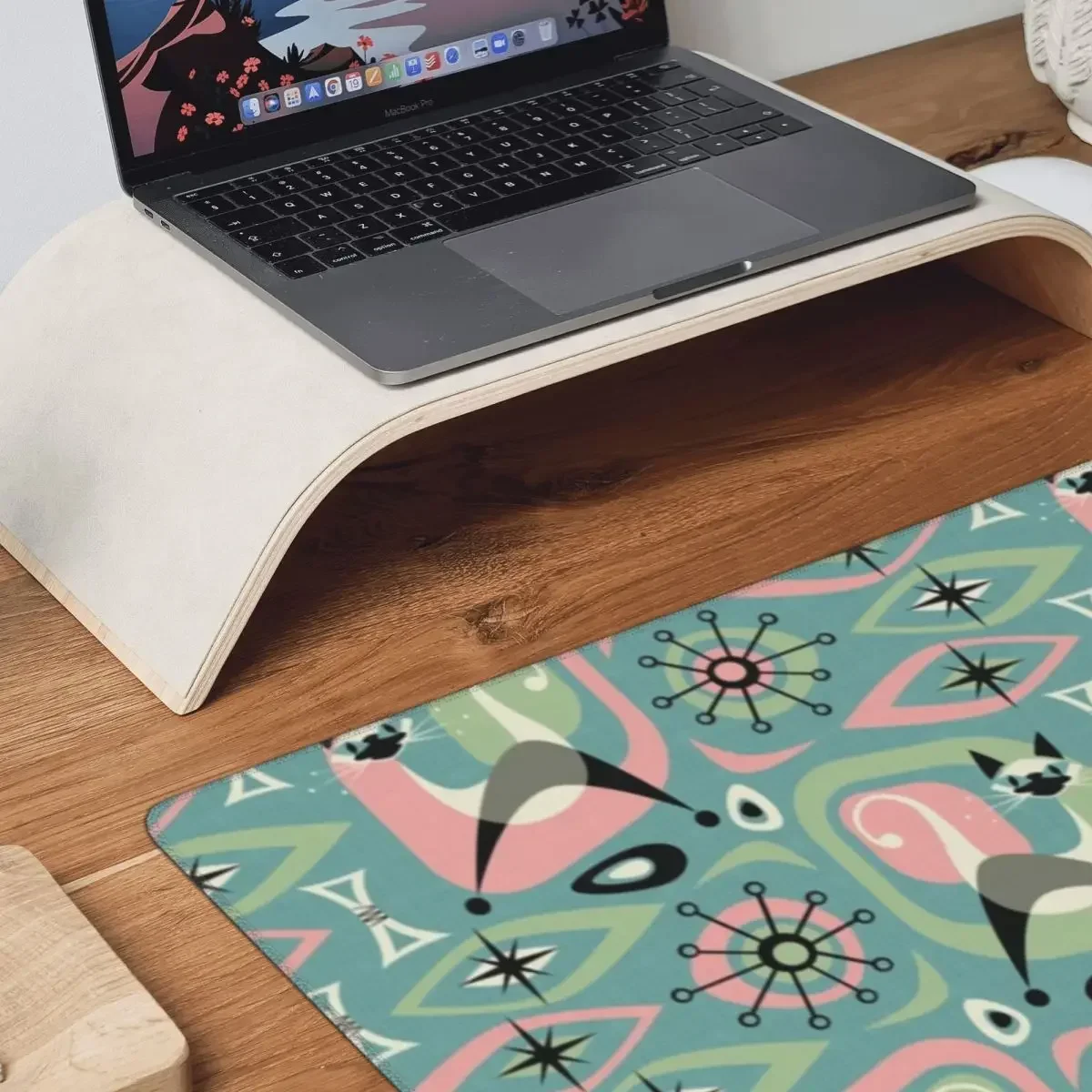 Сиамский кот середины века, абстрактный на синем, большой коврик для мыши, компьютерная клавиатура, коврик для мыши, геймерский ПК, ноутбук, настольный коврик, офисные коврики для стола