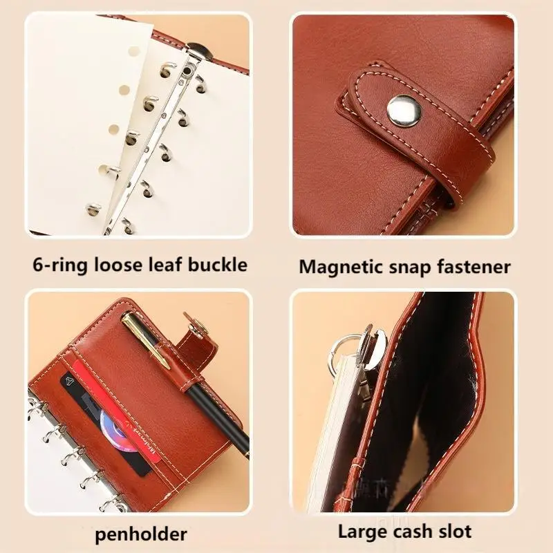 Nueva carpeta de cuero PU M5, cubierta tipo billetera, carpeta de ahorro, cuaderno recargable de 5 anillas, planificador, carpeta económica de tapa dura, organizador