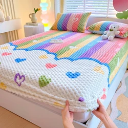 Warm Fitted Sheet Soft Velvet Bed Cover Double Bedsheet Winter Mattress Protector Bed Linen drap de lit (Pillowcase Need Order)