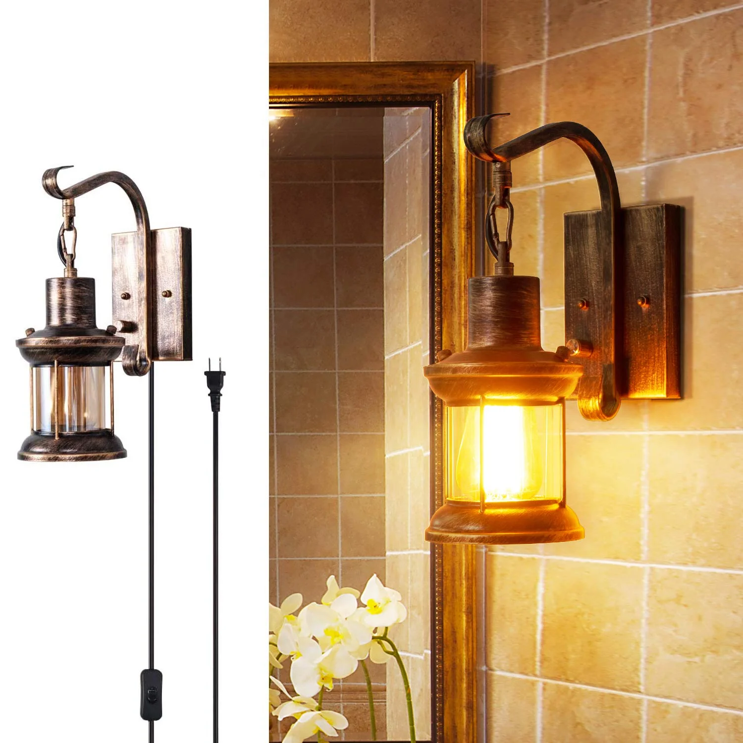 antique-bronze-vintage-wall-light-fixture-plug-in-industrial-glass-shade-lighting-without-a-bulb-for-home-bedroom-dining-room
