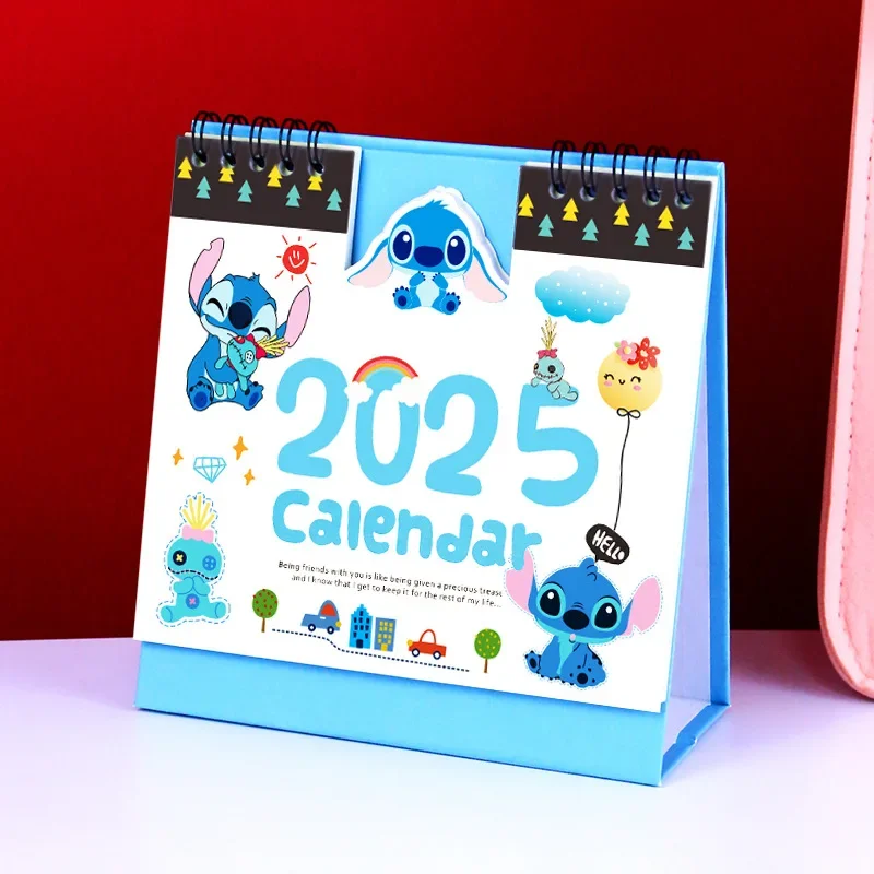 2025 Disney Stitch Desk Calendar Portable Calendar Punch Plan Desktop Decor Loose Leaf Ring Calendar Cartoon Stationery Gifts