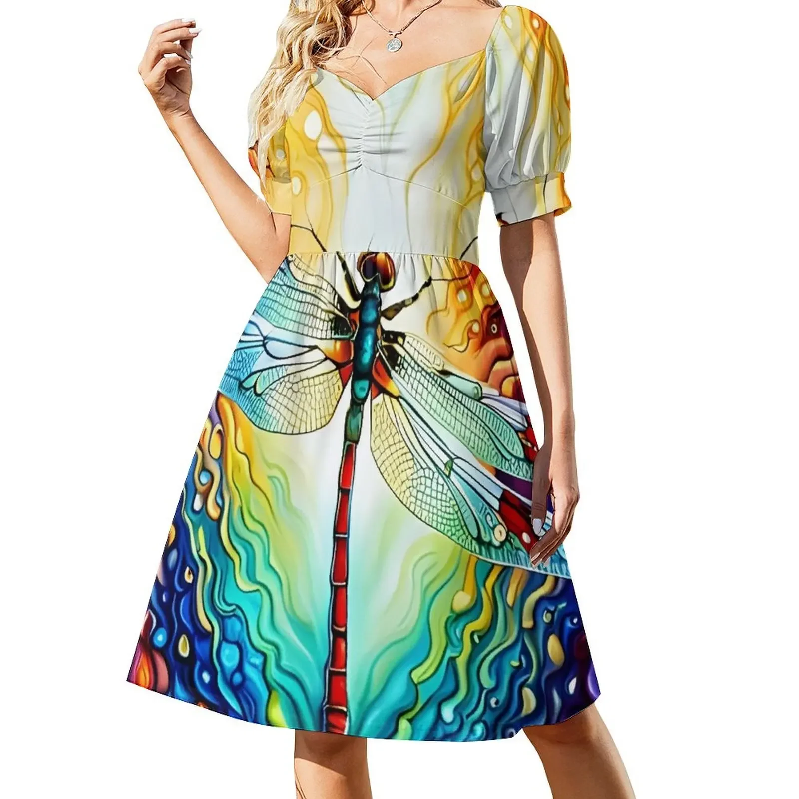 

Dragonfly Stained Glass Cartoon Sleeveless Dress woman dress Clothing female Dress