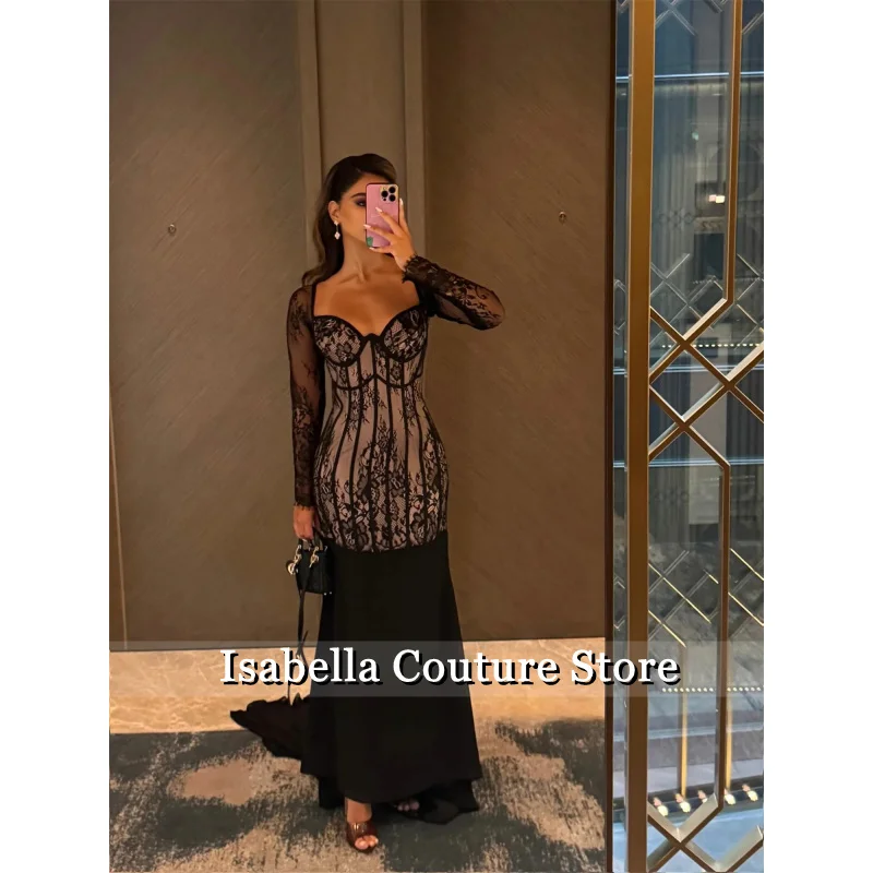 우아한 파티 드레스 2025 맞춤형 여성 이브닝 드레스 레이스 이브닝 가운 블랙 머메이드 프롬 드레스