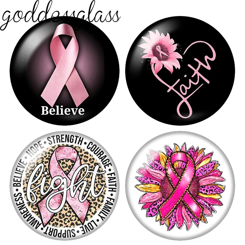 

New Pink Ribbon Patterns Mom Brave Hope 10pcs 12mm/18mm/20mm/25mm Round photo glass cabochon demo flat back Making findings
