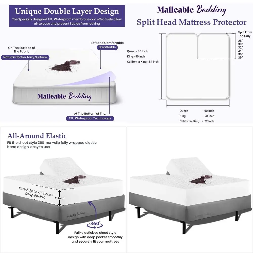 

Cotton Split-Queen Mattress Protector, 34 Drop, Up to 21 Pocket Depth, Easy Wash, Vinyl-Free