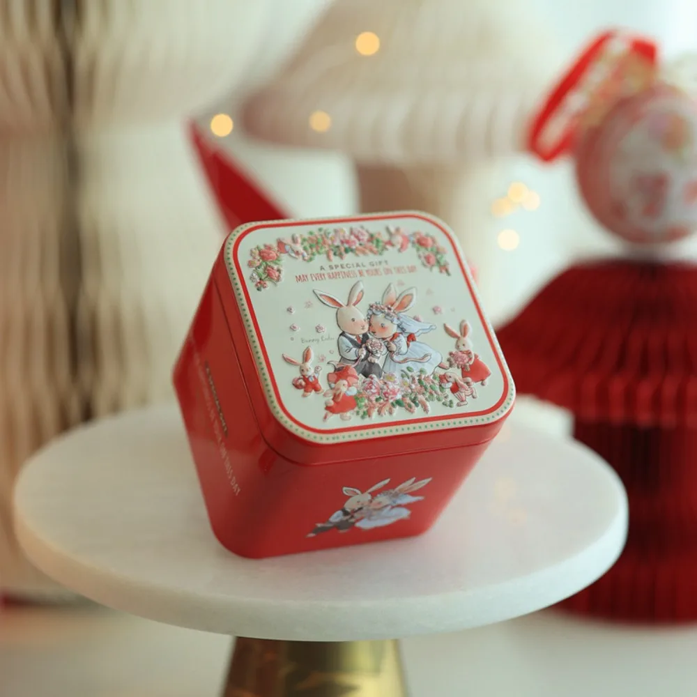 

Square Easter Candy Box Tinplate Cartoon Bunny Pattern Easter Bunny Printing Tin Embossment Easter Gift Tins Wedding Gift