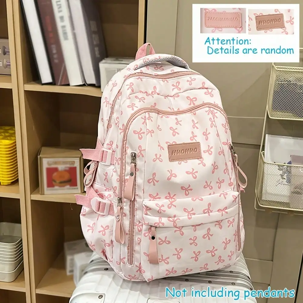Women's Fashion Backpack, Unisex Versatile Preppy Backpack With Stylish Bow Design, Large-Capacity Multi-Compartment Laptop Bag For Daily Commute, Outdoor Use And Travel, Logo Labels And Zipper Pull Color Random
