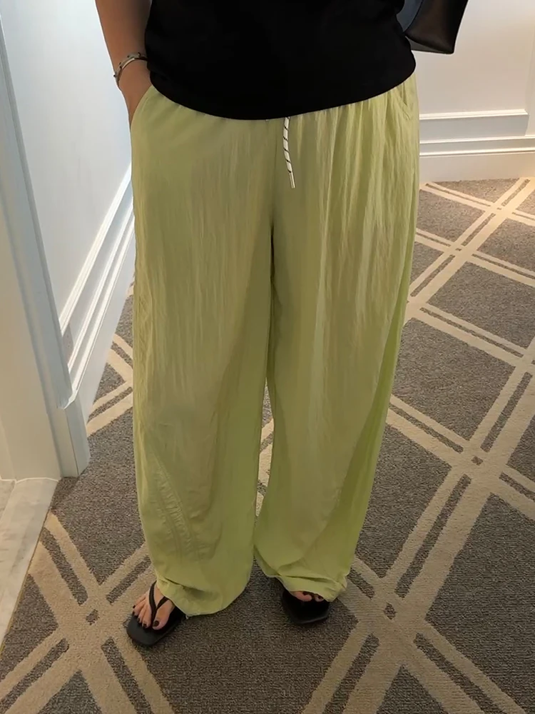 

Свободные брюки с широкими штанинами для женщин больших размеров, простой дизайн, высокая талия, полиэстер, летняя повседневная одежда, цельный крой