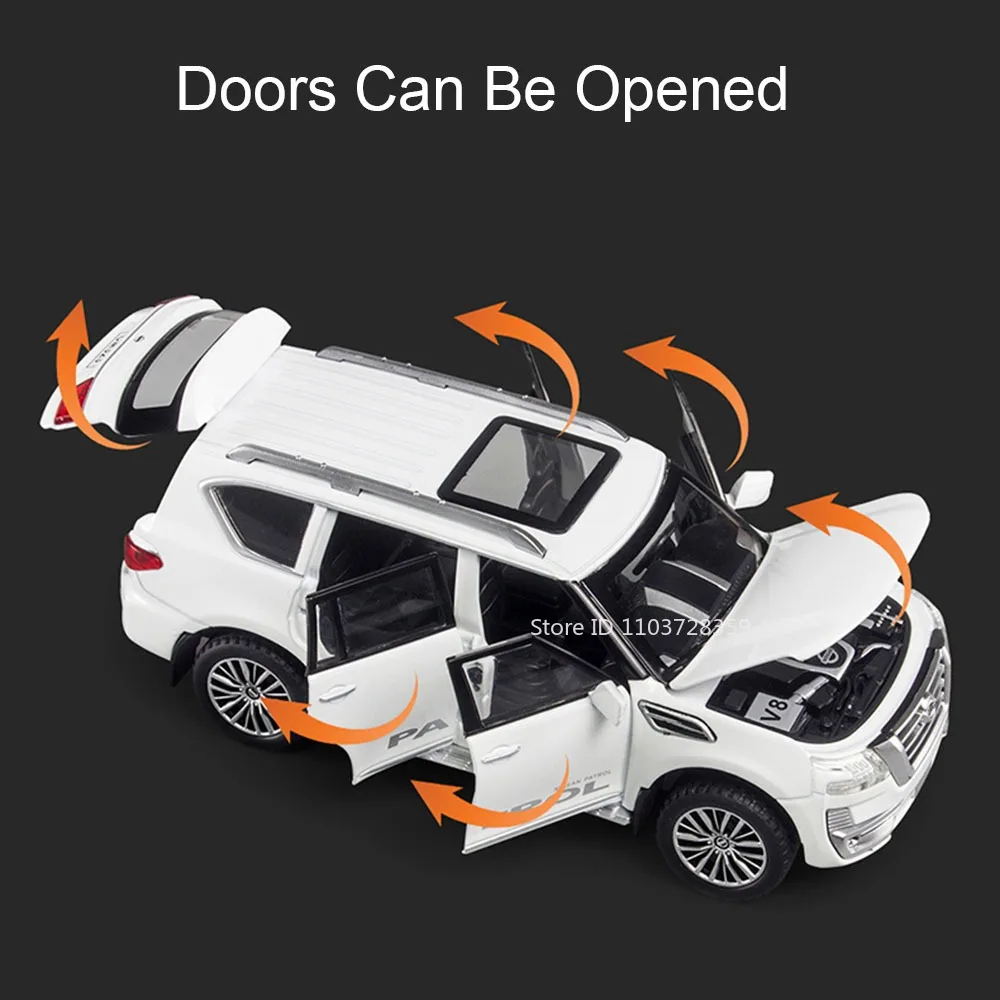 Maßstab 1:32 PATROL SYLPHY Automodell Spielzeug Legierung Druckguss Sound Licht Türen geöffnet zurückziehen Gummireifen Ornament für Kinder Geschenk