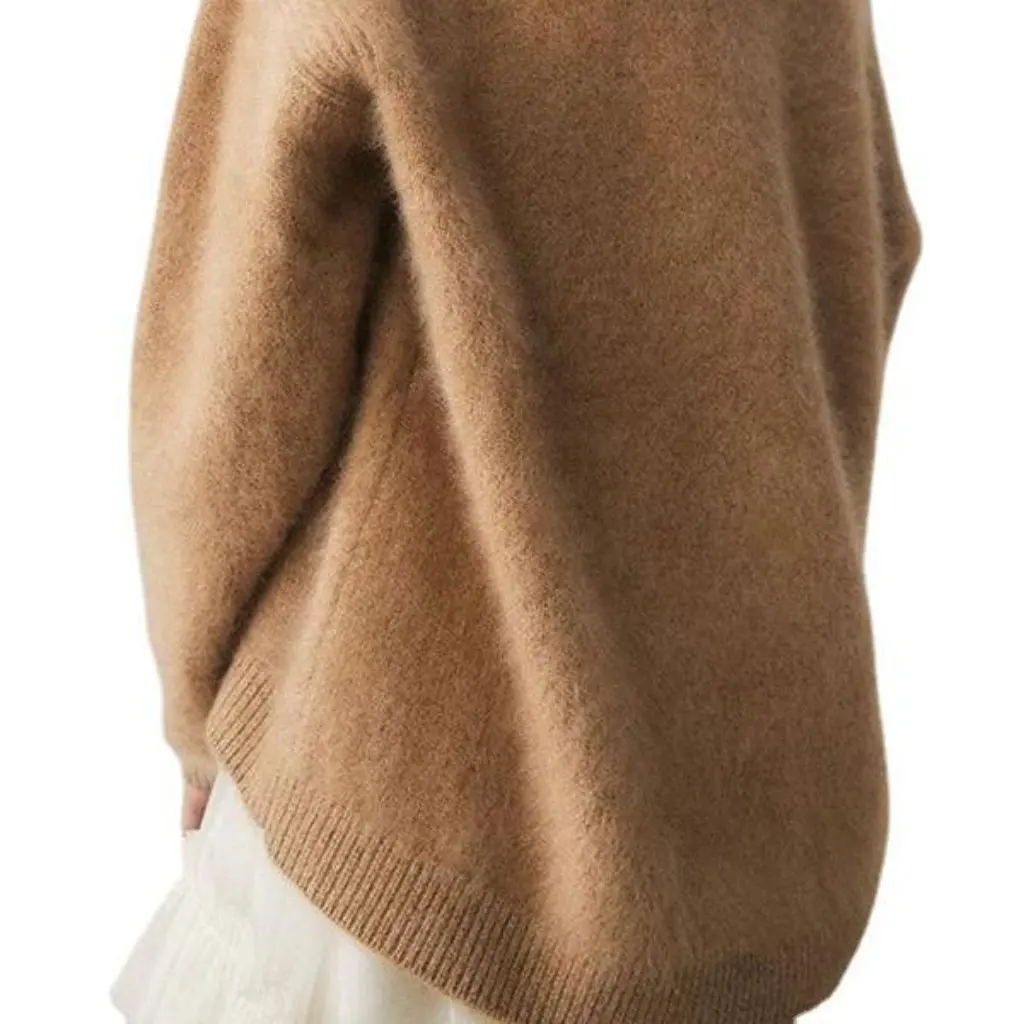 Weicher, wachsartiger Damen-Strickpullover mit V-Ausschnitt und langen Ärmeln, lockere Passform, modisches Oberteil, reine Farbe, Herbst-Winter, fauler Stil