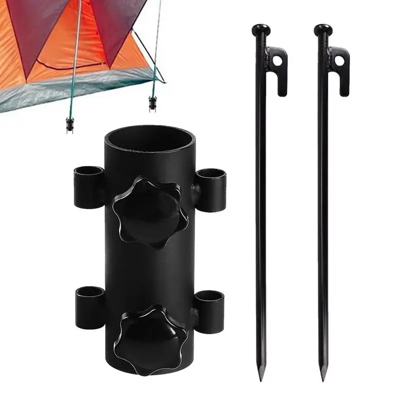 Camping Tent Awning Rod Fixed Tube With Ground Nail Adjustable Windproof Steel Canopy Rod Support Holder Tent Pole Fixer