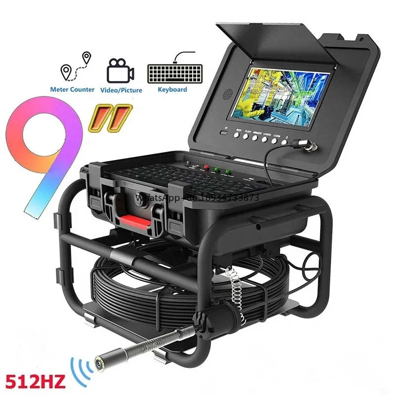 Huaming 9inch screen cctv camera sewer pipe inspection keyboard input pipe and wall inspection camera with locator and receiver