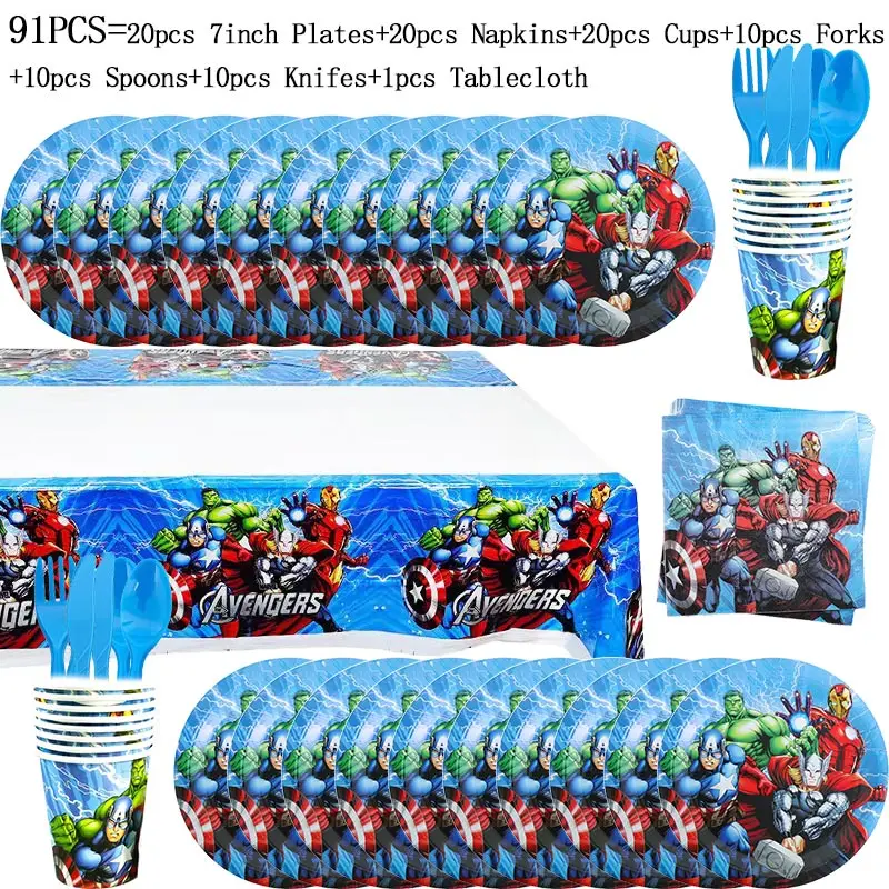 The Avengers Birthday Decoration Boys Cartoon Superhero Theme Party Tableware Balloons Suppplies Paper Cups Plates Baby Shower