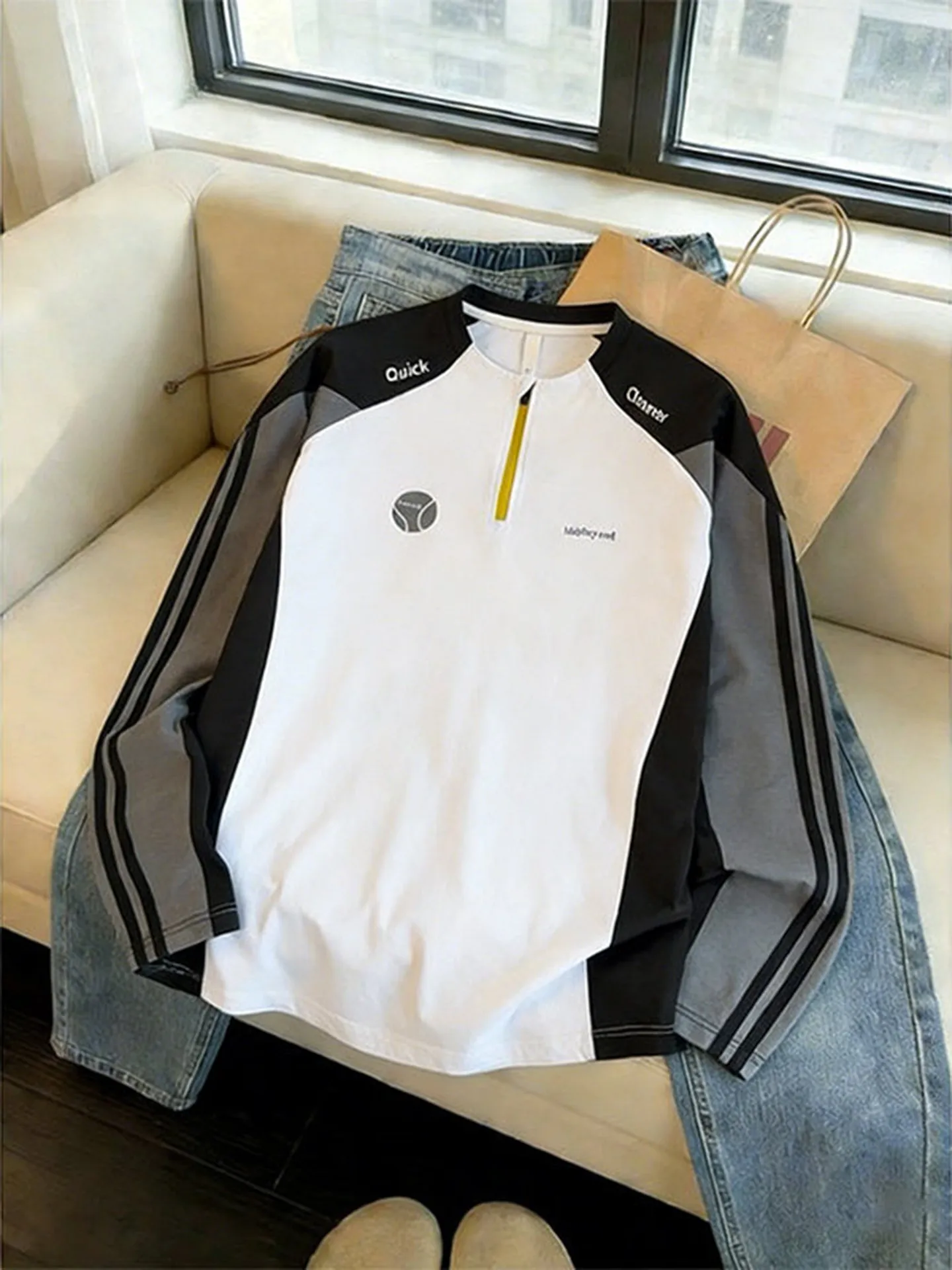 

Мужская футболка American Style Color Block с длинным рукавом для весеннего фитнеса, спорта, бадминтона, активного отдыха и велоспорта