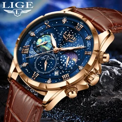 LIGE Quartz Man Watch Business Fashion Wristwatches Leather Waterproof Luminous Date Clock Luxury Casual Watches Men Chronograph