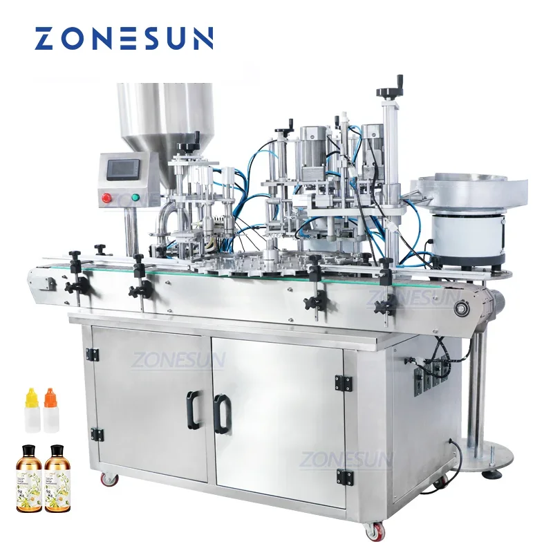 ZONESUN Custom Full Automatic Cream Paste Beverage Juice Bottle Vial Filling And Capping Machine for Cosmetic