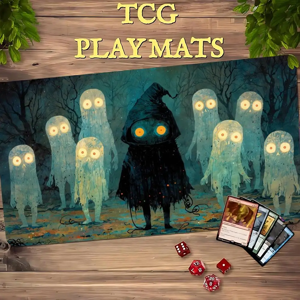 Black Robe Ghost Group Mouse Pad Card Playmat Stitched with Magic Zones Tabletop for MTG/TCG Card Battle Commander Gaming Mat
