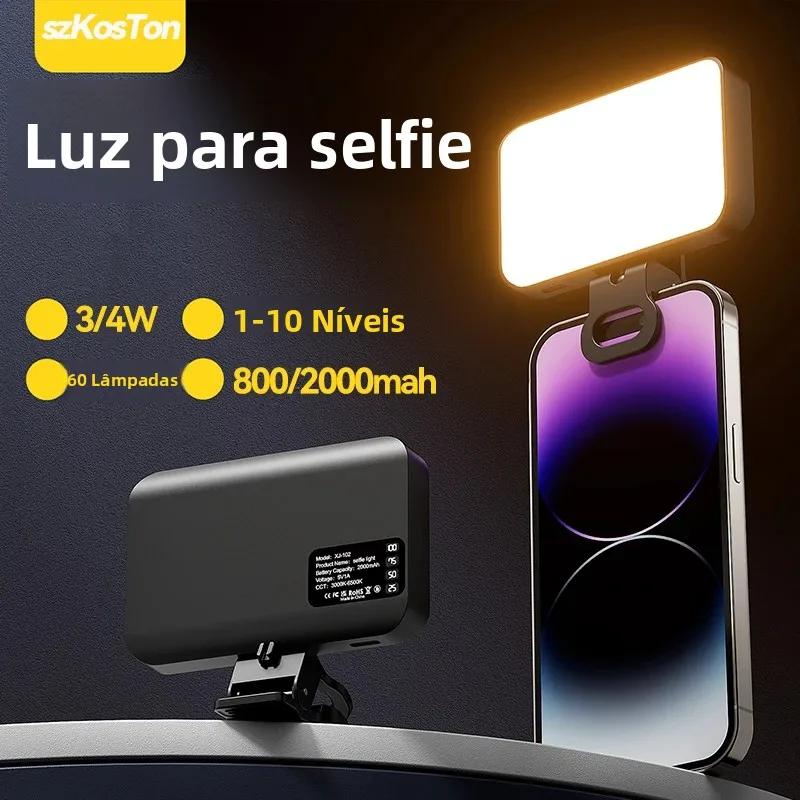 Luz LED para Selfie para iPhone, Samsung, iPad, Celular, Laptop, Clip de Anel, Flash, Luz de Preenchimento para Foto e Vídeo