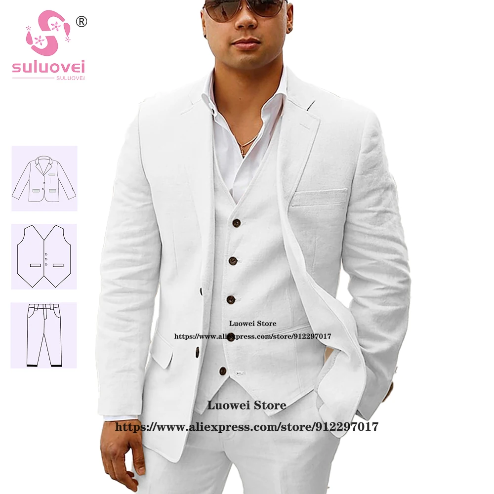 (Customized Size Color) Summer Casual Wedding Suits For Men Slim Fit 3 Piece Pants Set Groomsmen Dinner Tuxedo Blazer Masculinos