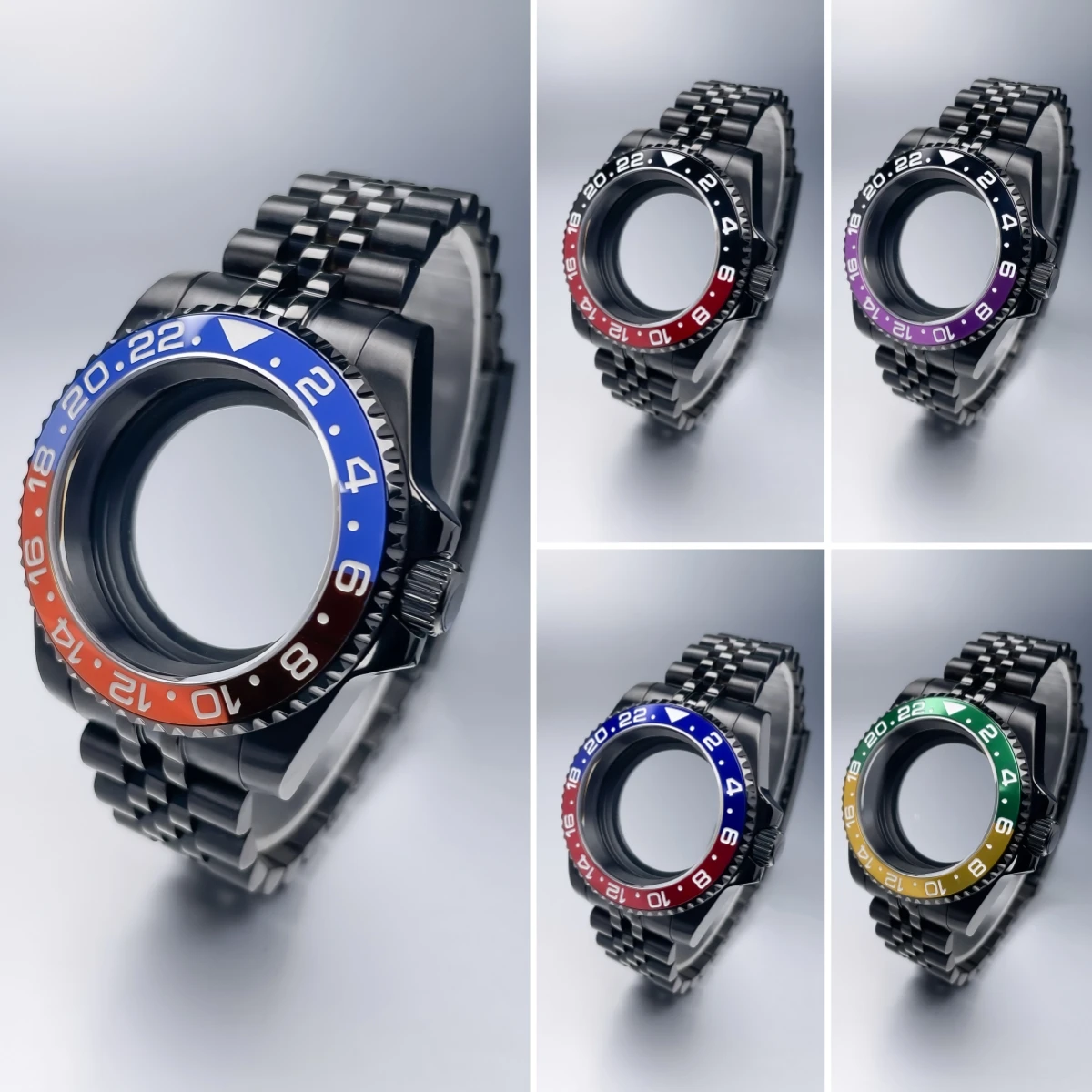 

40mm High-Quality NH35 Case Sub Black Stainless Steel Bracelet Sapphire Glass Seik Mod Fit NH34 NH35 NH36 Movement Watch Case