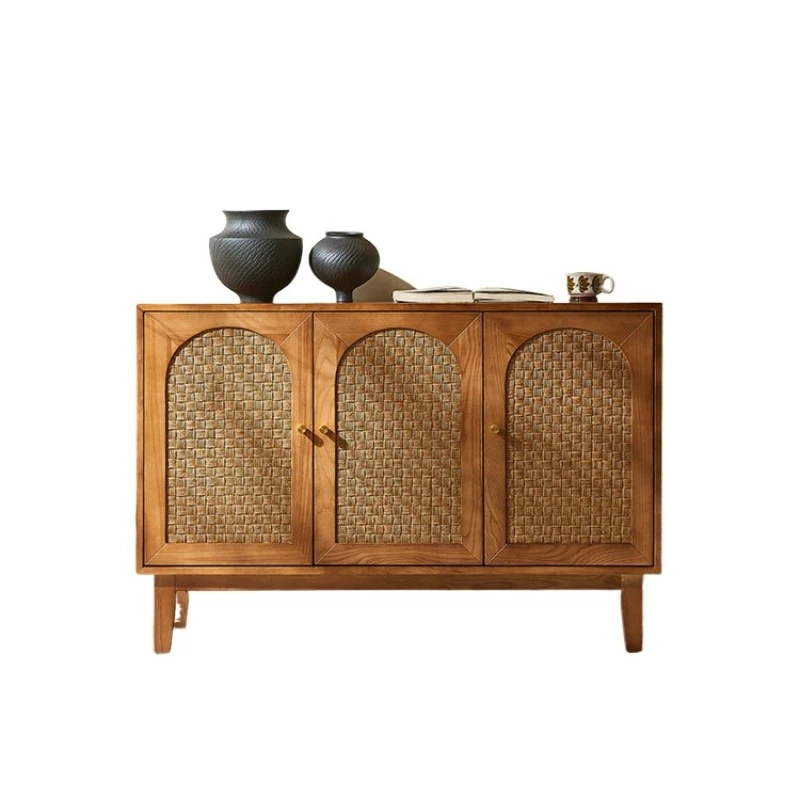 

Скандинавский обеденный боковой шкаф из цельного дерева из ротанга, маленькая квартира, гостиная, чайный шкаф, простой современный входной шкаф для прихожей