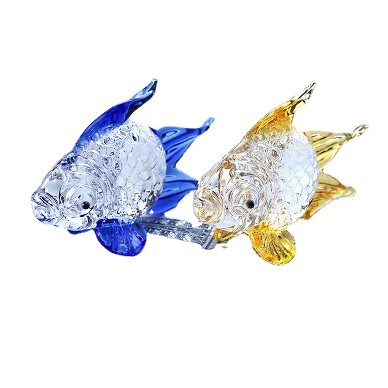 Crystal Glass Goldfish Ornaments Desk Decoration Creative Home Decoration Amber Carving Gift