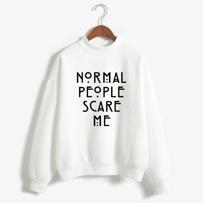 Normal People Scare Me Print para mujer, sudadera coreana con cuello redondo, Jersey de punto grueso, ropa suelta de Color caramelo, Otoño e Invierno