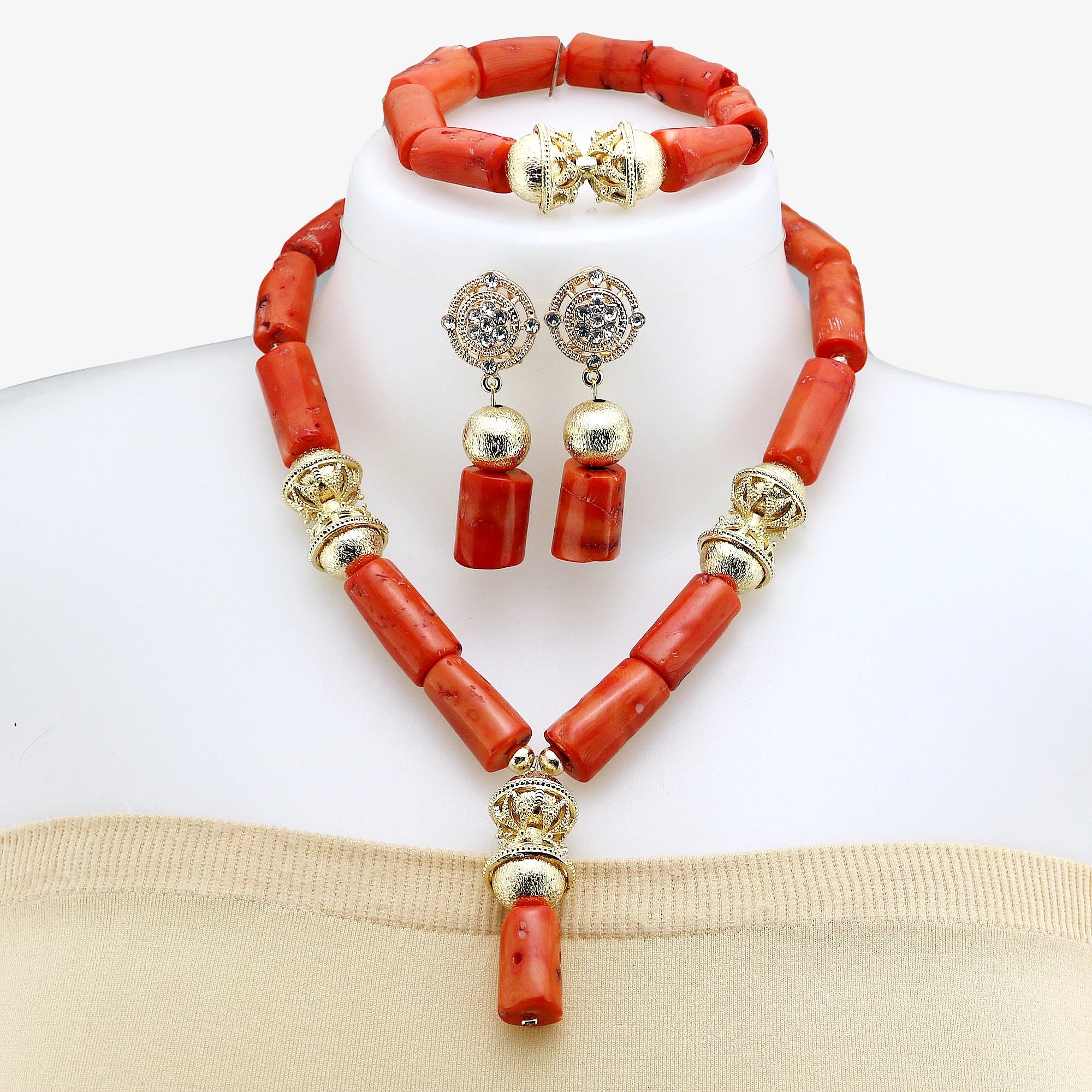 

Real Coral African Beaded Jewelry Set Fashion Nature Coral Jewellery Sets For Bridal Wedding0165.0.2