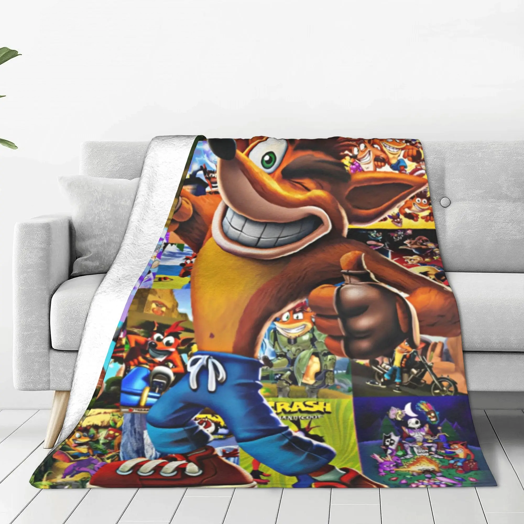 Crash ACT Game Bandicoots Flannel Blanket Funny Cartoon Creative Throw Blanket Bedspreads 150*125cm Rug Piece Lightweight Thin