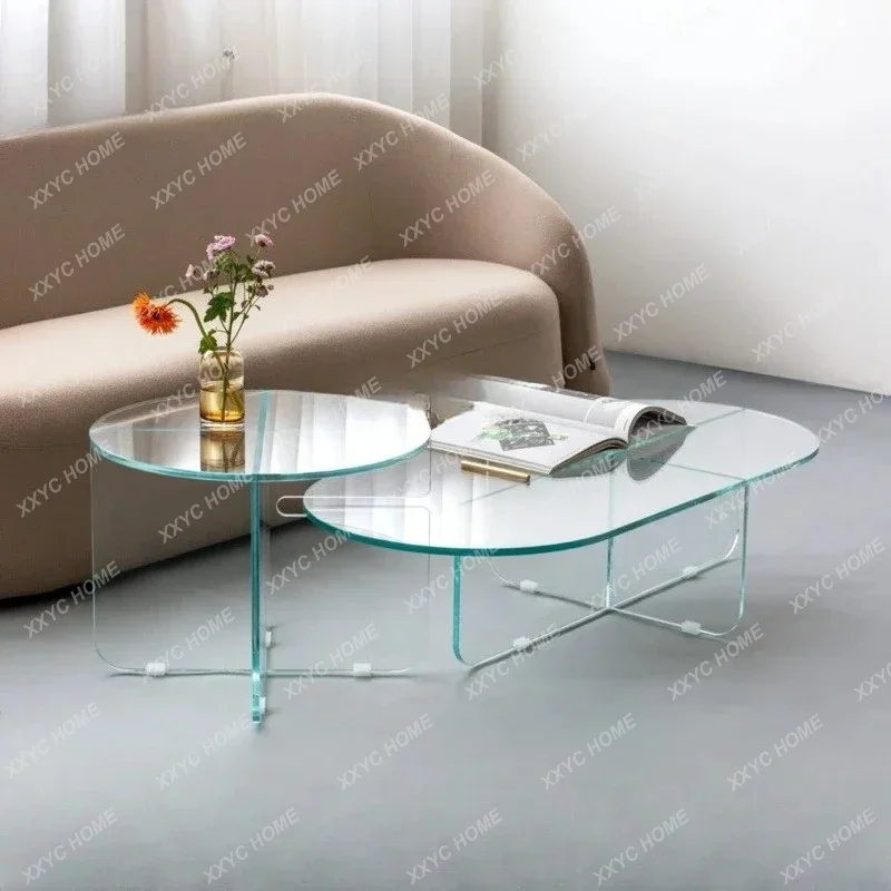 

Двойной круглый журнальный столик, стеклянный скандинавский современный минималистичный стол для гостиной, дома, маленькой квартиры