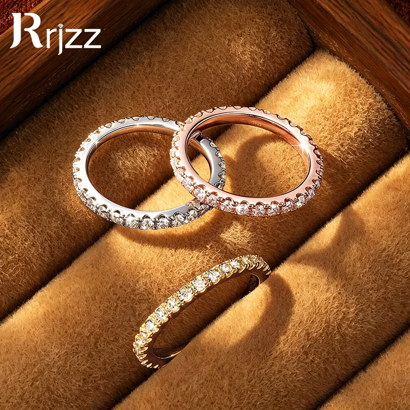 Rrjzz 2MM D-Color Full Moissanite Stackable Eternity Weedding Rings Sparlking Women Engagement Promise Ring GRA Jewelry Gifts