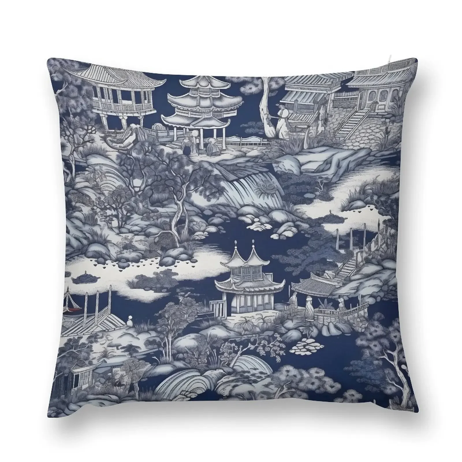 

Chinoiserie willow pattern ceramic blue white Ming Dynasty Throw Pillow Pillow Cases Decorative pillow