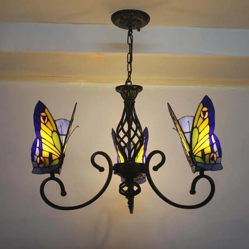 OULALA-Lustre Papillon Tiffany LED Vintage, Lampe Suspendue Créative en Verre, Décoration pour la Maison, Salon, Chambre à Coucher, Hôtel