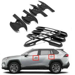 자동차 탄소 섬유 외관 사이드 문짝 문짝 핸들 커버 및 컵 볼 트림, 도요타 RAV4 2019 2020 외부 액세서리, 8 개
