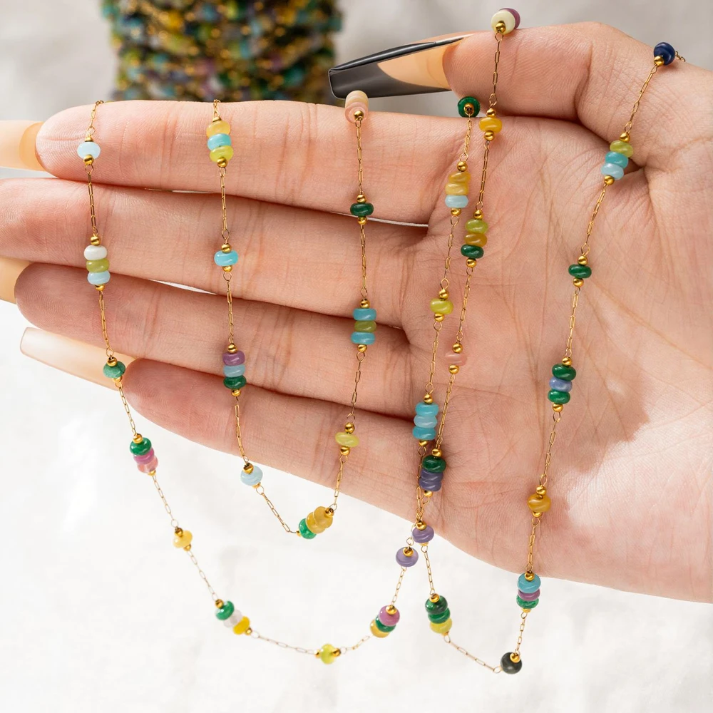 50cm/1 Meter Natürliche Splitterstein-Kette, Unregelmäßige Edelstein-Perlenkette aus Edelstahl für Schmuckherstellung und DIY-Bastelzubehör – Detail 3