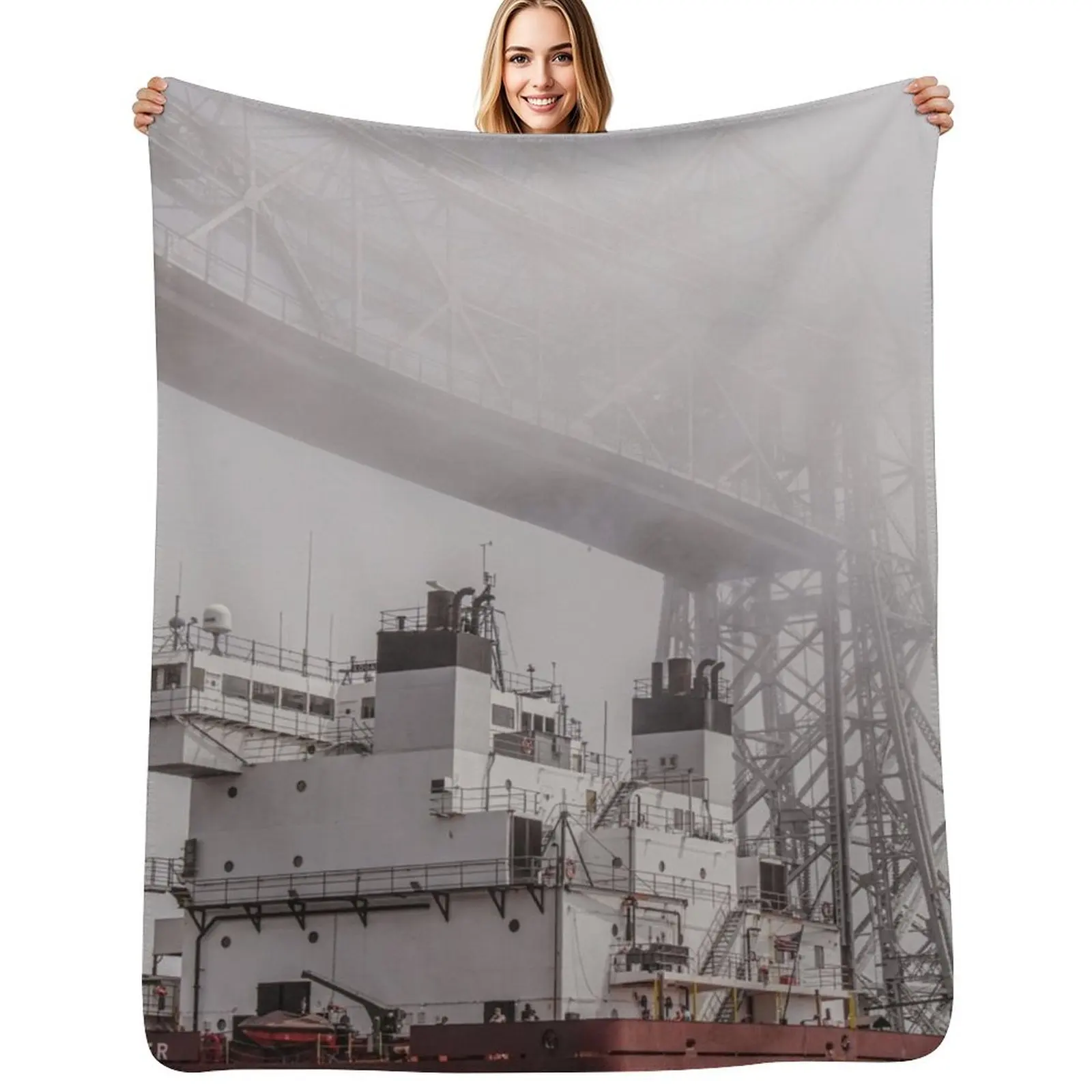 Ship Under the Bridge Throw Blanket Color Fast Cozy Throw Blanket