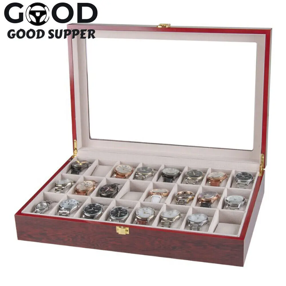 Watch Storage Box with 24 Slots, Mdf, Glass, Zinc Alloy Construction, Removable Pillows for Easy Cleaning and Protection