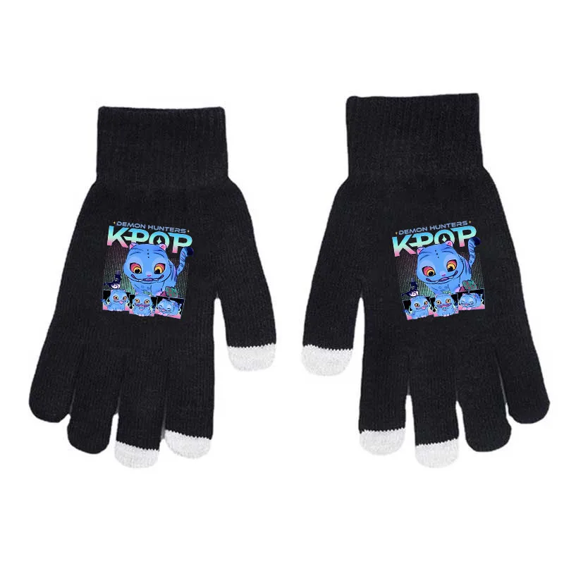 Anime KPop Demon Hunters niños guantes tejidos de cinco dedos impreso moda guantes de pantalla táctil niños al aire libre regalo cálido