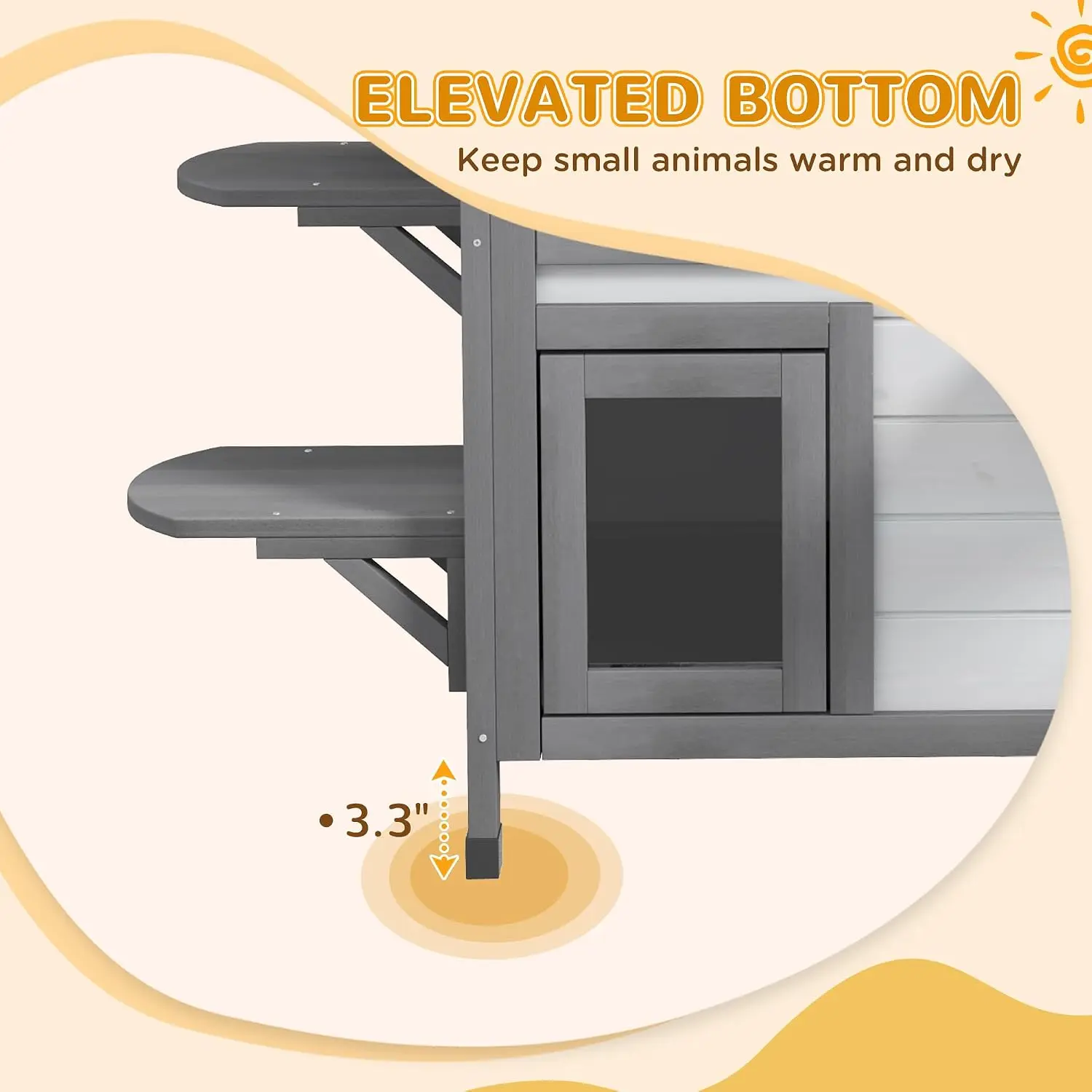 2-Story Wooden Cat House Outdoor Weatherproof Feral Cat Enclosure Escape Door Openable Roof Platforms White, Customized view 5