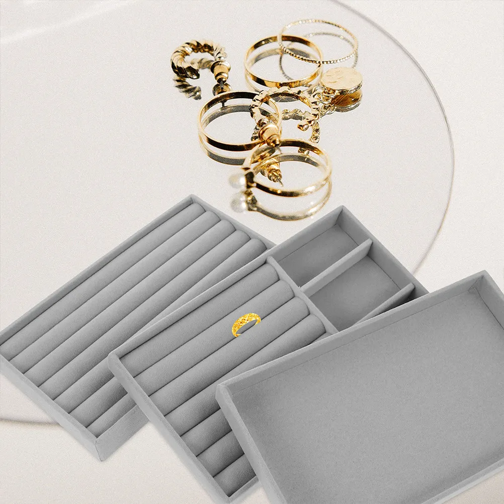 

3Pcs Jewelry Organizer Tray Set for Rings Earrings Necklaces Gentle Flannel Display Trays Stackable Drawer Jewelry Showcase