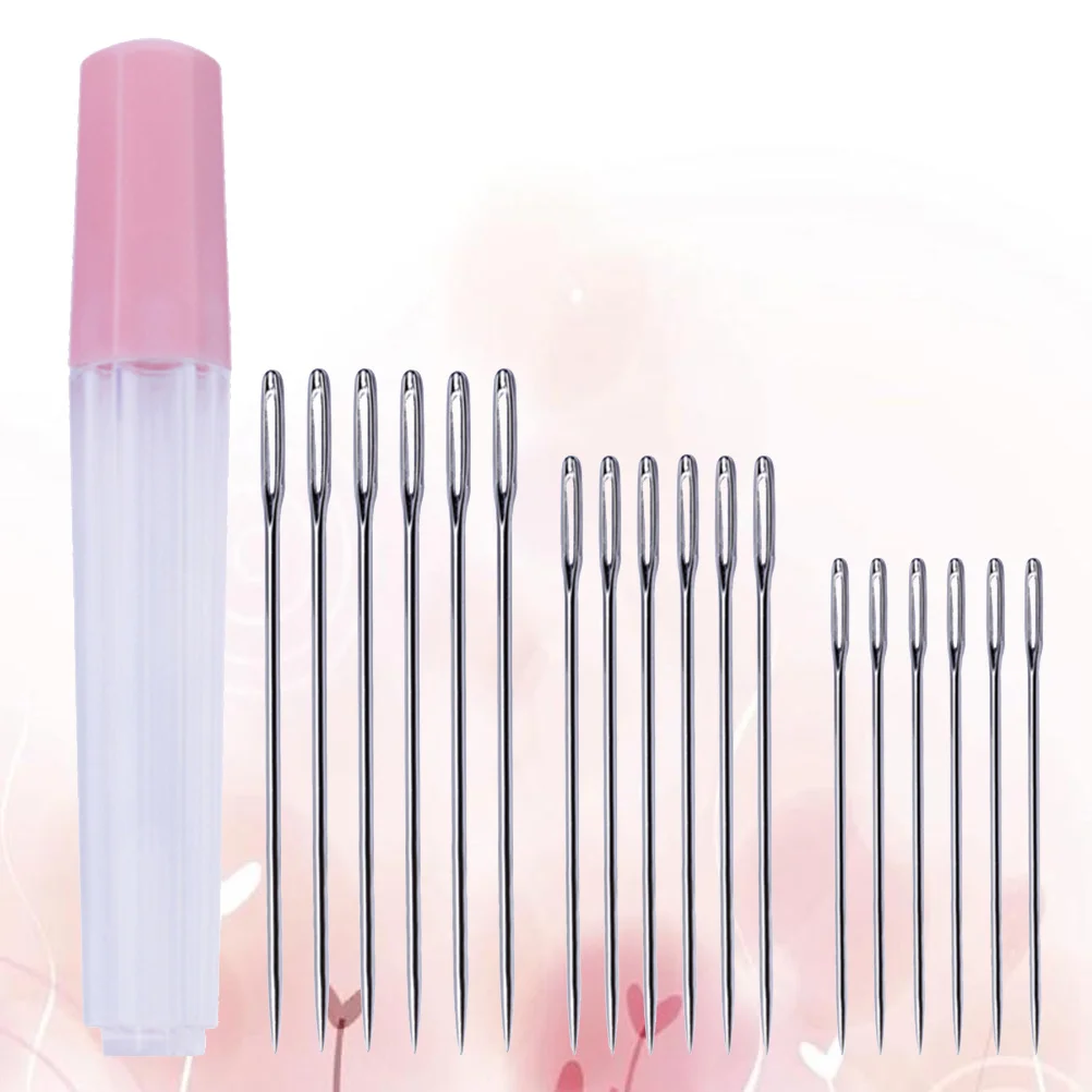 

19Pcs Large Eye Pointed Needles Stainless Steel Sewing Needle Set Cross Stitch Knitting Craft Tools Durable Storage