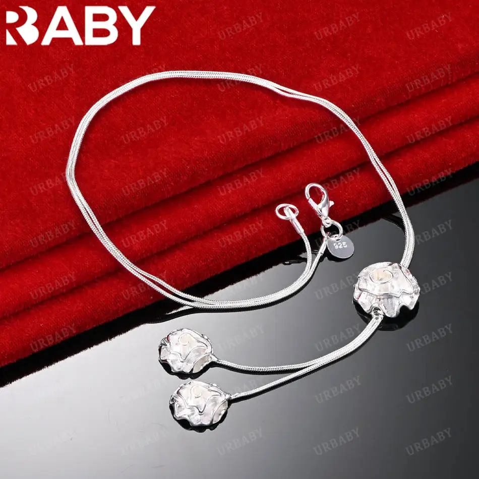 

URBABY 925 Sterling Silver Rose Snake Chain Necklace Fashion Jewelry Romantic Exquisite Party Engagement Wedding Gift