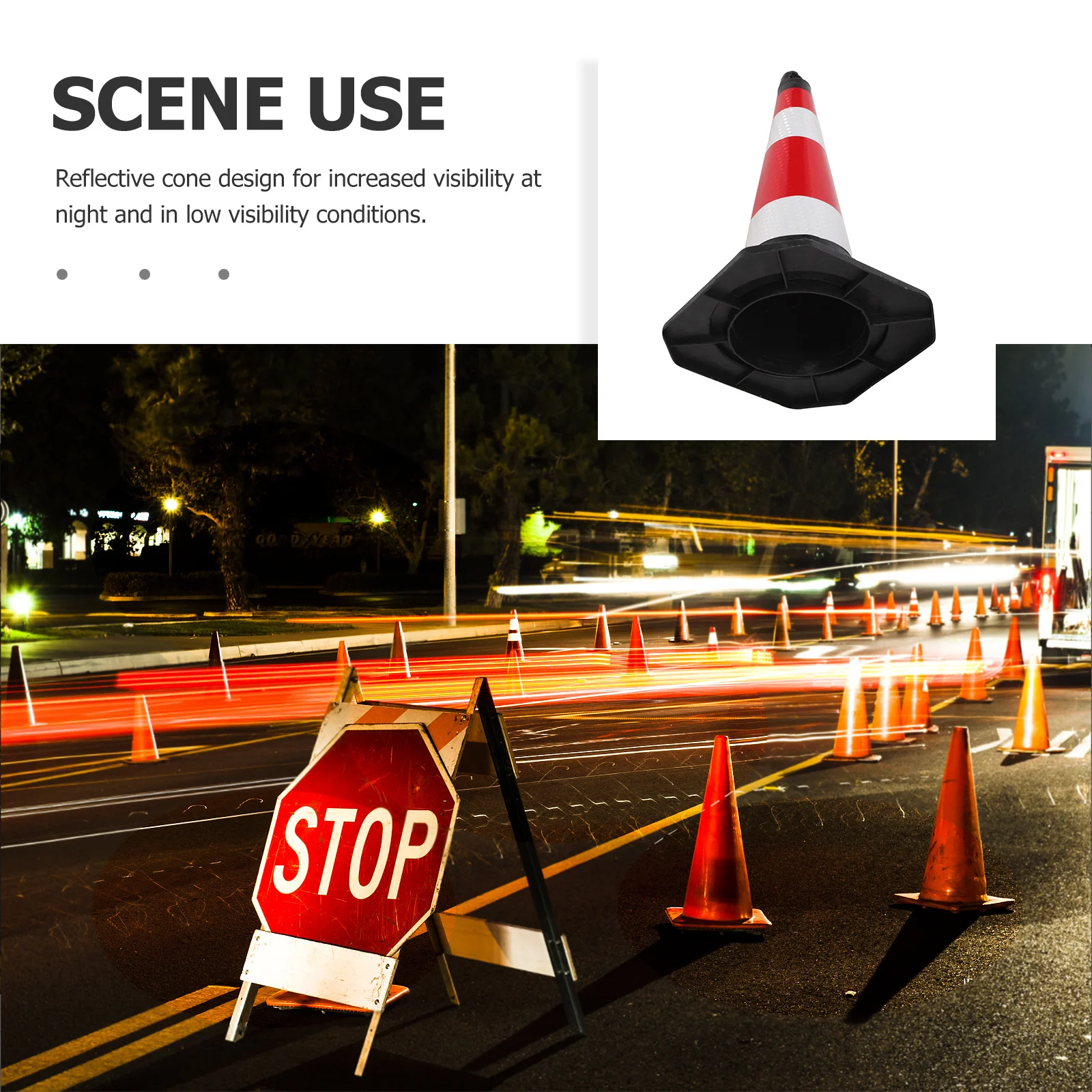 دعم مستقر، مخروط حركة المرور العاكس، وضوح عالية، متين وخفيف الوزن، بناء الطرق، توجيه موقف السيارات